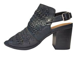 Maurices Shoes Womens Courtney Slingback Navy Black Peep Toe Mule Chunky Heel. S